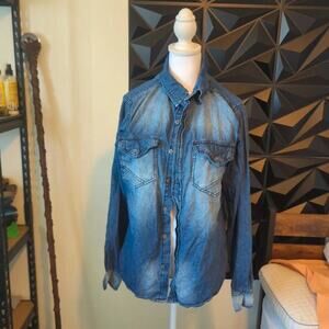 X-Ray Jeans Men's Long Sleeve Denim Shirt – Slim Fit Button-Up